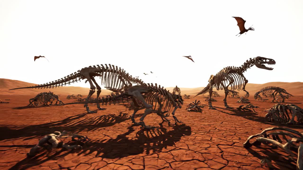 Dinosaur Skeleton Graveyard in a Desert Landscape