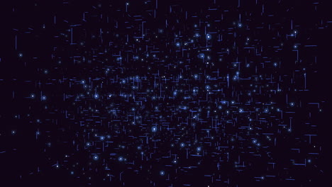 cubo de matriz futurista con cuadrícula azul y puntos en galaxia