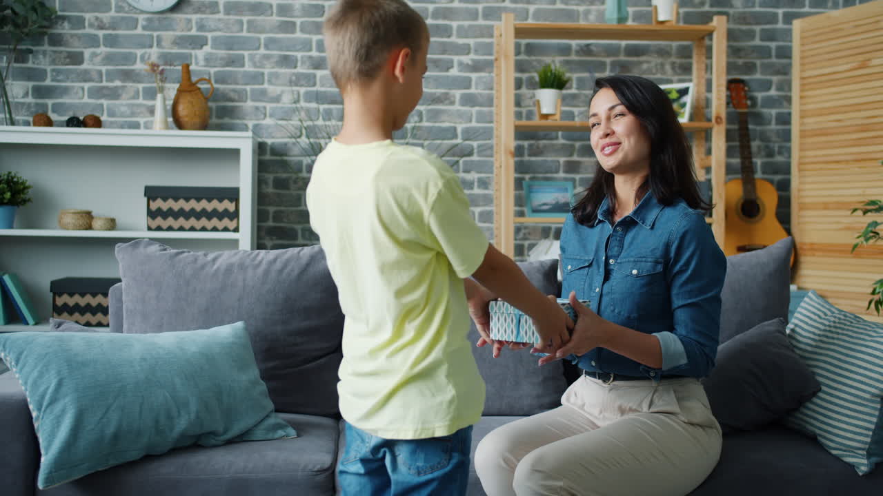 Mother and Son Celebrating a Gift