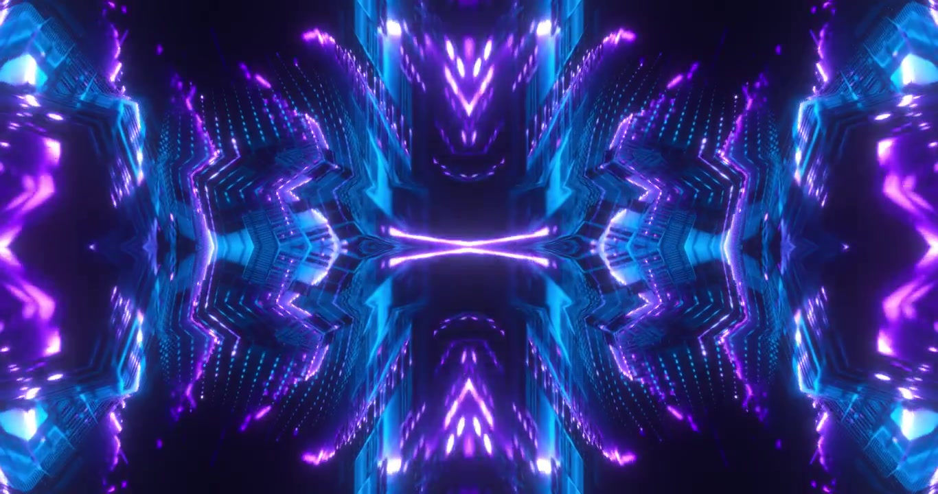 Sfondo astratto cyberpunk futuristico simmetrico al neon blu e viola