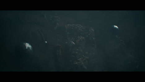 alien planet desert landscape at night with strange sphere-shaped buildings