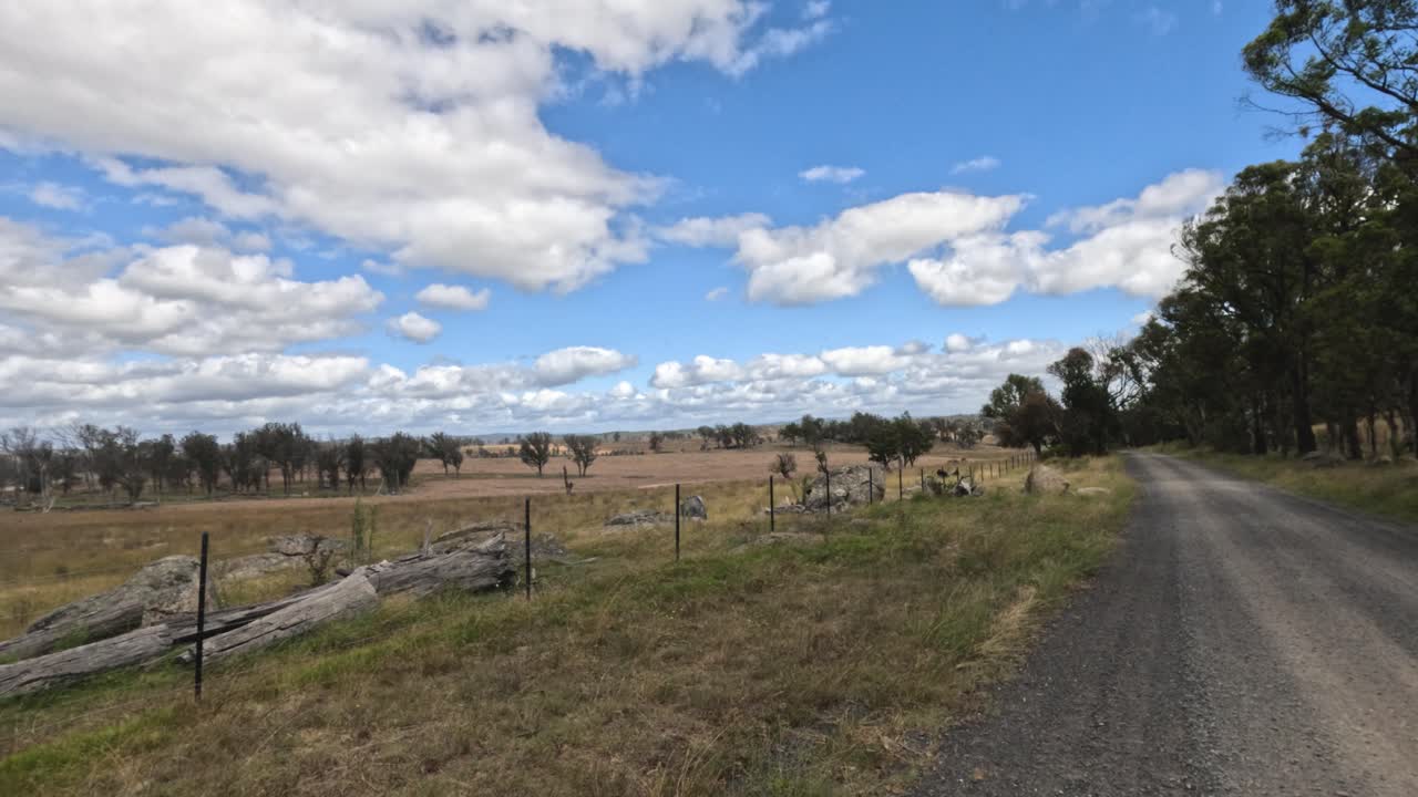 progresión a lo largo de un camino rural con paisajes cambiantes