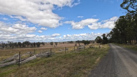 progression along a rural road with changing scenery