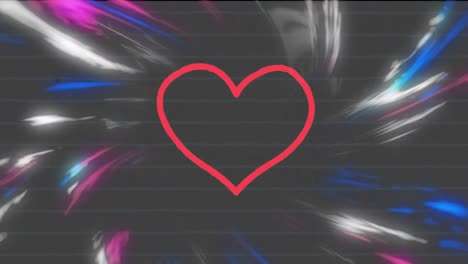 animación de iconos de corazón rojo texto sobre senderos de luz brillante