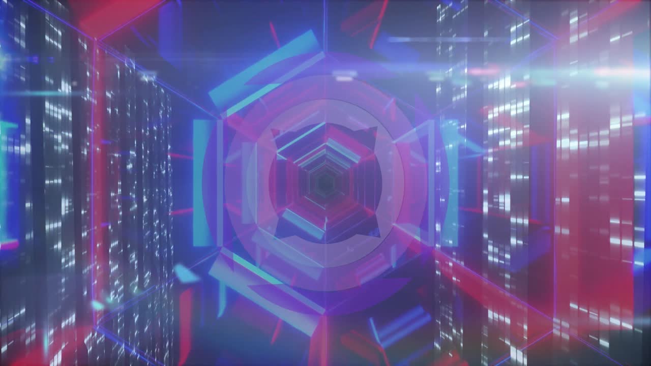 네온 터널 위에 움직이는 기둥의 애니메이션