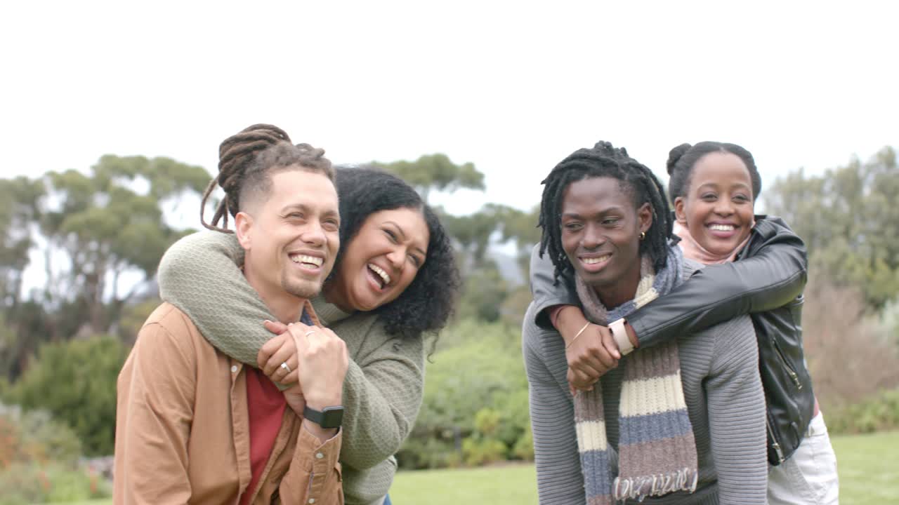Group of Friends Smiling in Park