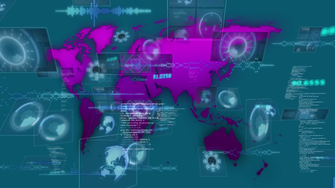 animación del procesamiento de datos sobre fondo azul