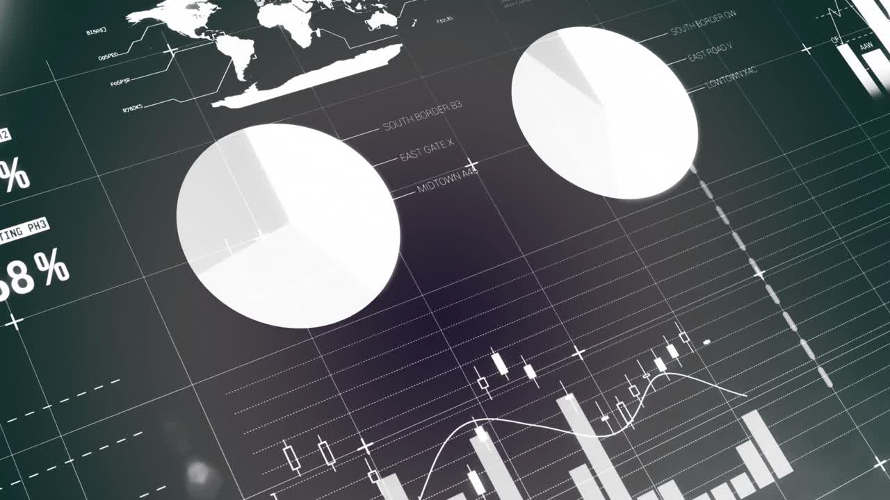 animación de la interfaz infográfica contra un fondo abstracto.