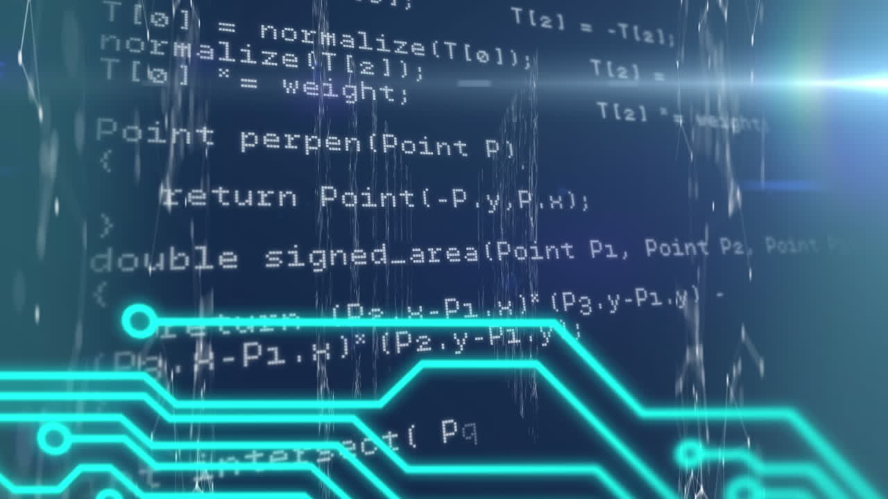 Digital animation of glowing microprocessor connections against data processing on blue background