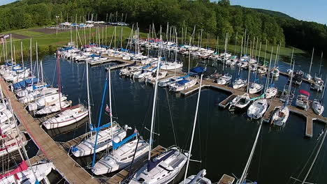 aerial footage of sailboat marina