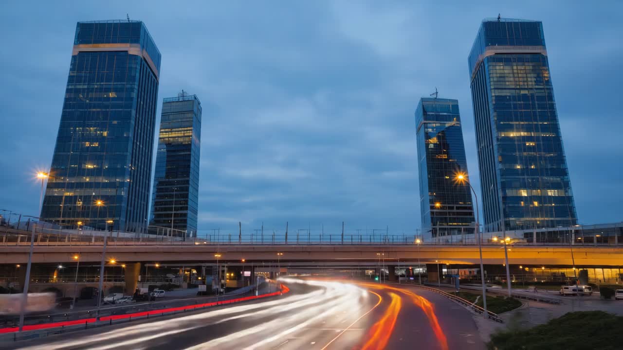교통량이 많은 밤의 도시 풍경