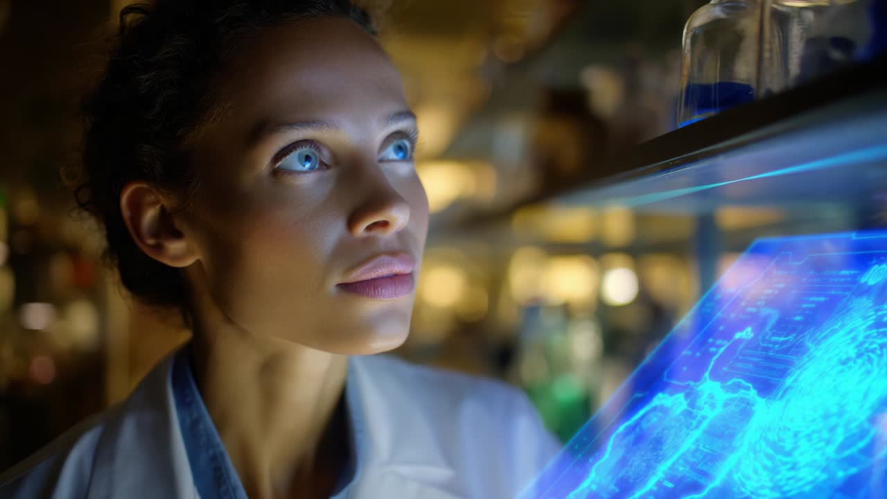 A Focused Researcher Analyzing Complex Data Visualizations on a Digital Interface, Highlighting the Intricacies of Scientific Exploration in a Modern Laboratory Environment