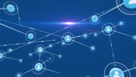 Animation-of-network-of-connections-with-icons-over-blue-background