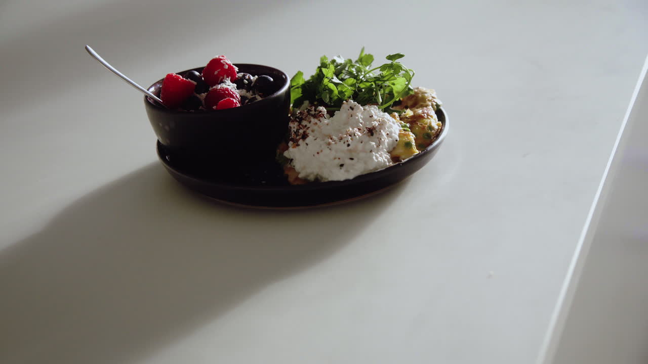 Push in Healthy Breakfast Plate Beautifully Served And Decorated On White Plate