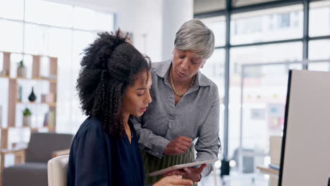 training, teamwork and women with tablet
