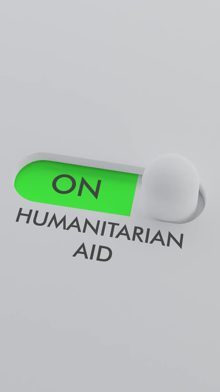 인도주의적 지원 스위치를 켜는 수직 비디오