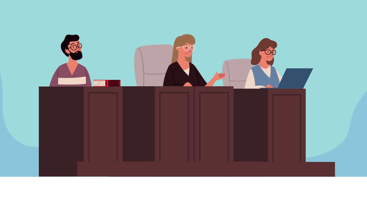 포디움에서 배심원 정의 애니메이션