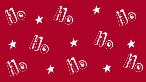 Animation-of-ho-text-and-stars-repeated-on-red-background