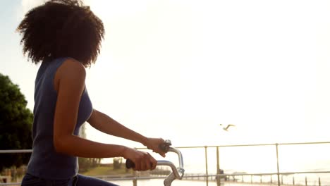 pareja con bicicleta en la playa 4k