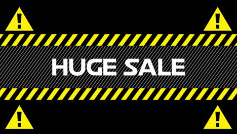 huge sale text between industrial ribbons and warning signs 4k