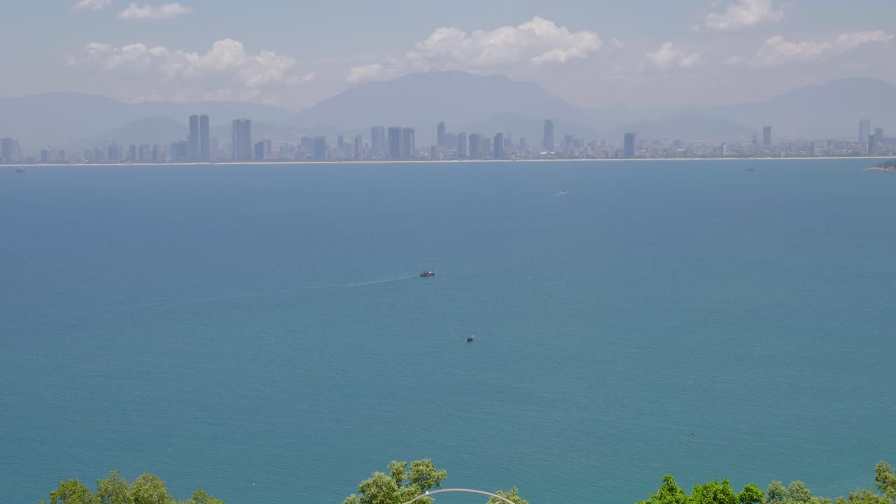 The video of panorama view of the Han River near Da Nang during noon. Da Nang is the largest city in Central Vietnam and a significant port city in Vietnam.