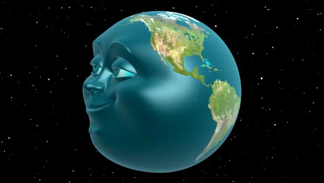 anthropomorphic earth, seamless loop. 3d animation in cartoon style.