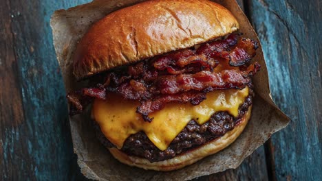 closeup of a delicious bacon cheeseburger