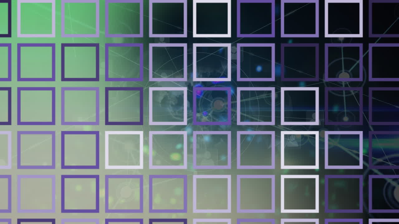 анимация квадратов через сеть соединений и компьютерную платку