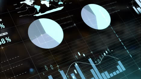 animación del procesamiento de datos y diagramas sobre fondo negro