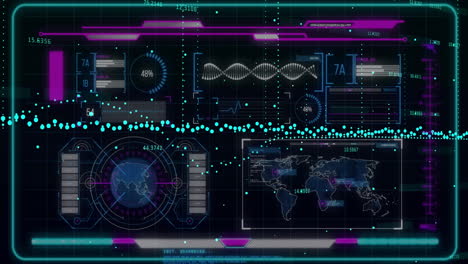 Animation of statistics and data processing over dark background