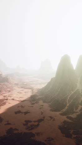 alien desert landscape: misty mountains and arid plains