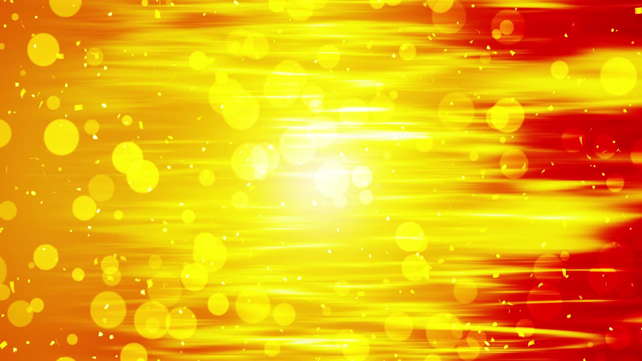 반이는 황금 콩페티, 황금색의 밝은 축제 틴셀, 색상 배경에 보케 조명, 반이는 파동 디자인, 루프 애니메이션, 텍스트를 복사하는 공간.