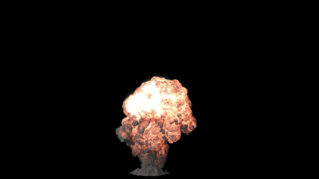 A powerful explosion of explosives with black smoke. An explosion with black smoke on an isolated black background with an alpha channel, a bomb or fuel explosion, real smoke.