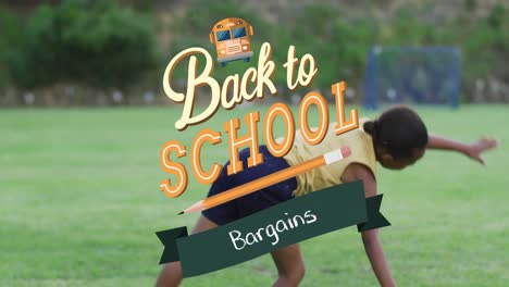 Animation-of-back-to-school-text-over-schoolgirl-outdoors