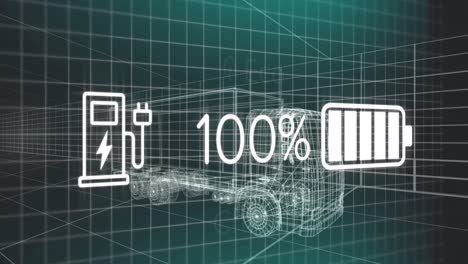 Animation-Von-Ladestatusdaten-An-Der-Schnittstelle-Von-Elektrofahrzeugen,-über-3D-Lkw-Modell