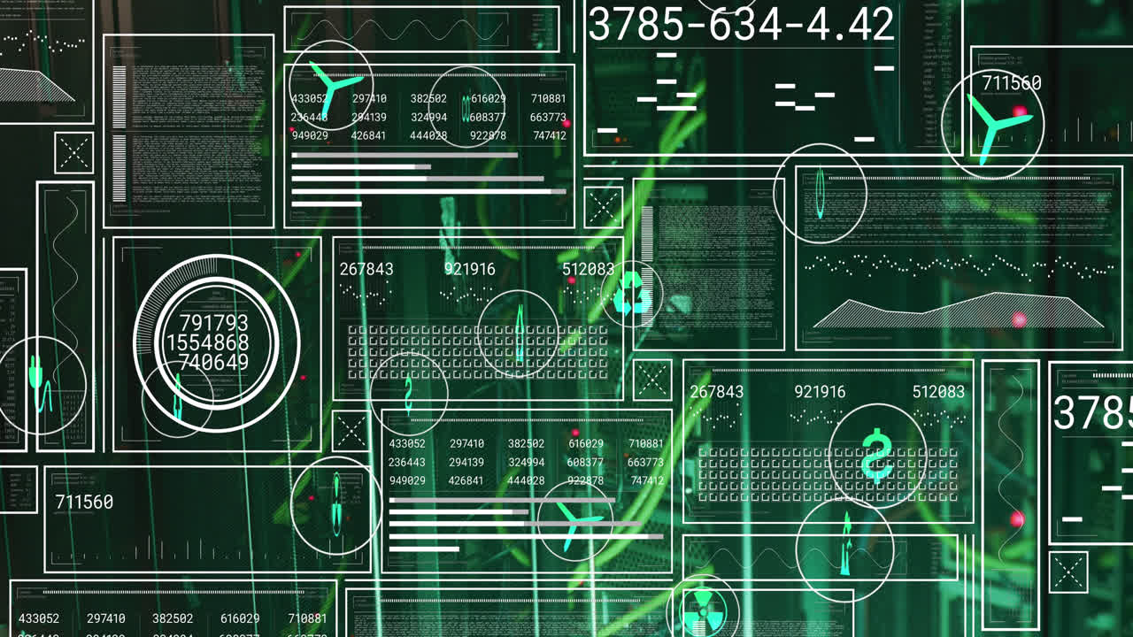 Animation of data processing over black background