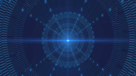 animation of blue light spot and data processing against round scanner in seamless pattern