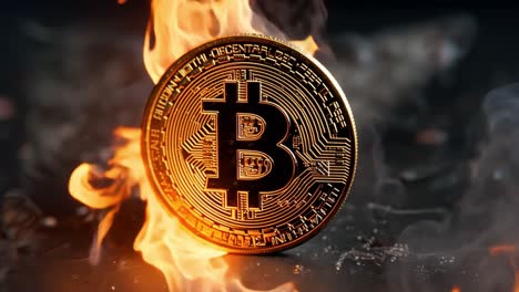 bitcoin coin engulfed in flames