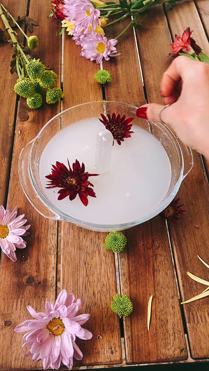 나무 테이블 에 꽃 을 배치 하는 것