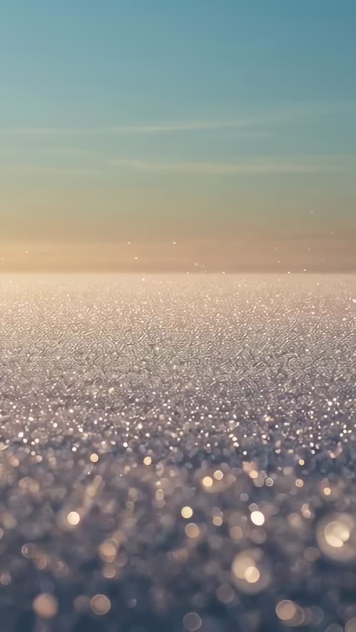 Video verticale: distesa di sale scintillante che cattura la luce dell'alba all'orizzonte lontano, bagliori lampeggianti