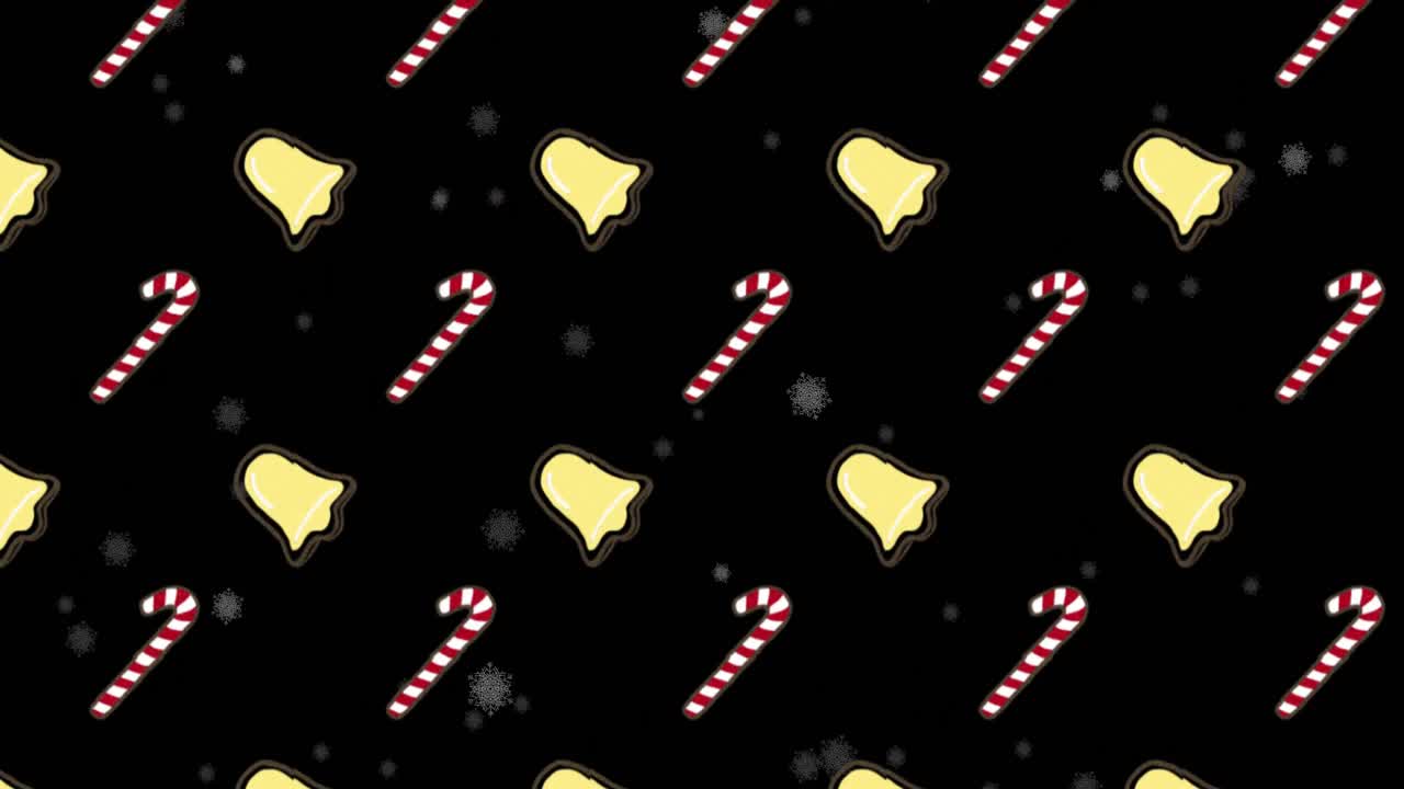 검은색 바탕에 여러 개의 종과 사탕수수 애니메이션