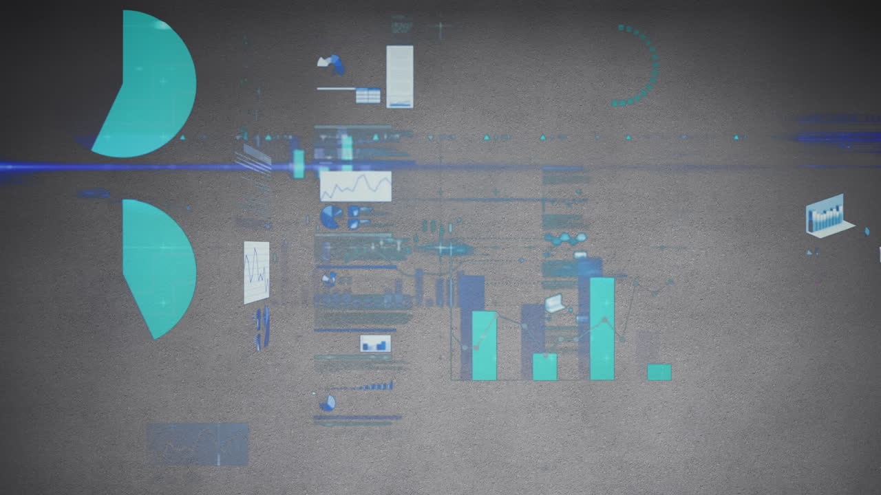 Animation of purple light flares moving over data processing on digital interface