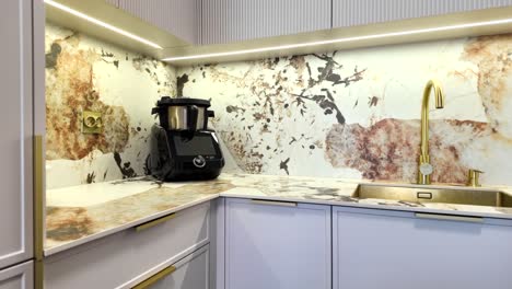 luxurious interior. sintered quartz and gold sink and faucet