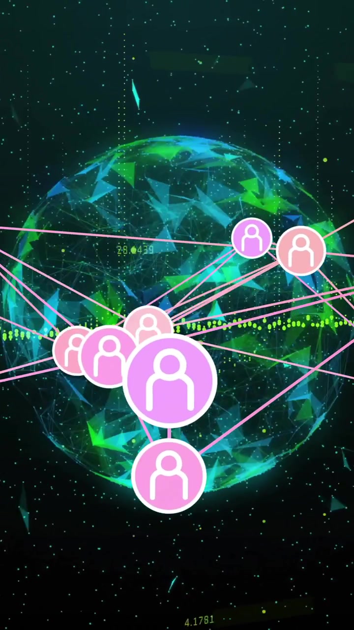 Animasjon av digital databehandling, globus og tilkoblinger på mørk bakgrunn