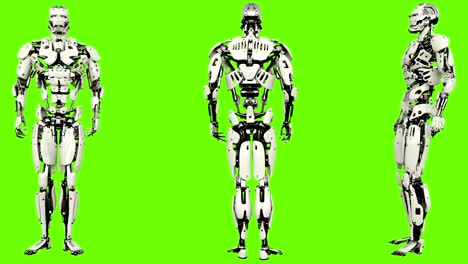 robot android is presses the button. realistic looped motion on green screen background. 4k