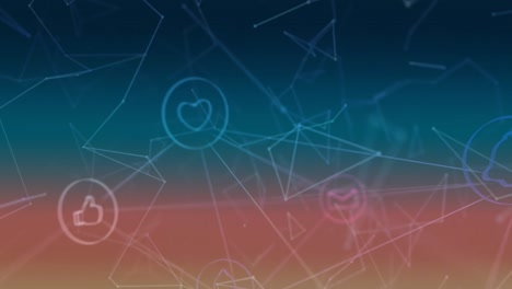 animación de iconos digitales sobre redes de conexiones sobre fondo azul