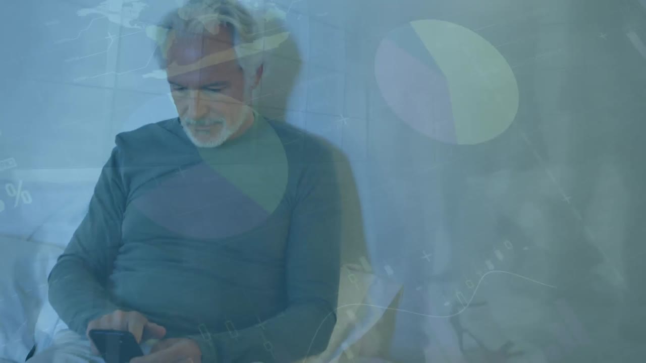 스마트폰을 사용하는 백인 남성들에 대한 데이터 처리 애니메이션