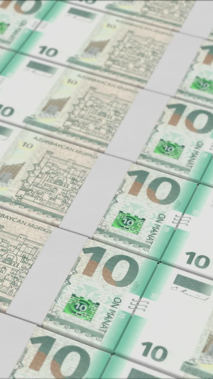 Para basım makinesi tarafından basılan 10 Azerbaycan Manatı banknotlarının dikey videosu