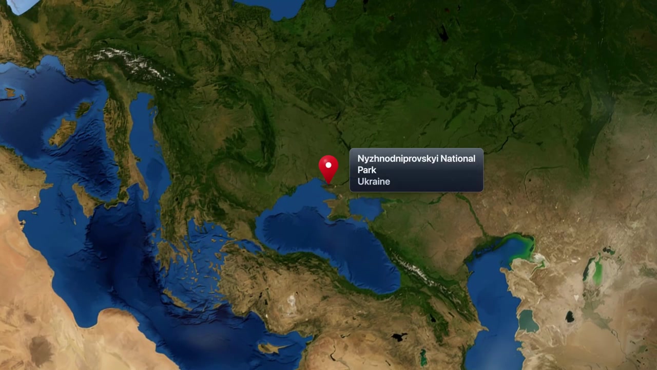 Satellite Zoom to Nyzhnodniprovskyi National Nature Park in Ukraine