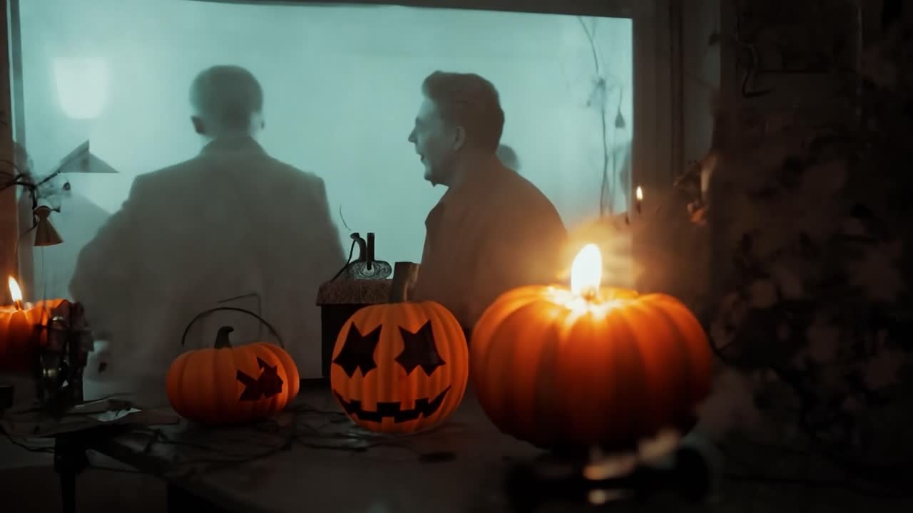 escena espeluznante de halloween con linternas y sombras